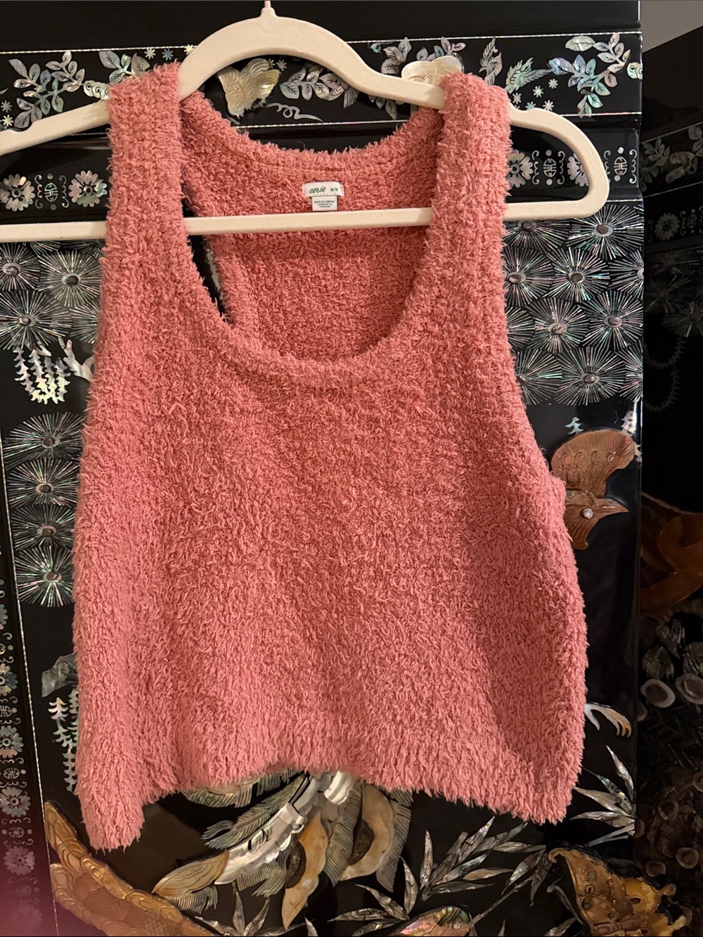 aerie Coral Fuzzy racer back Tank Top